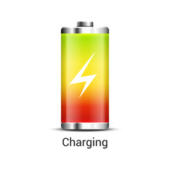 Battery charge energy power icon. Vector battery recharge design technology