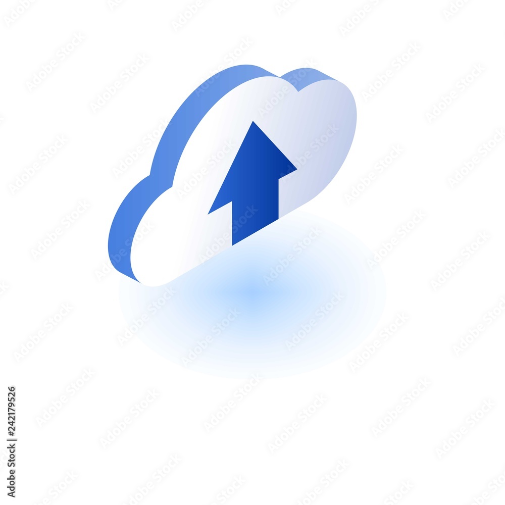 Poster cloud upload icon. isometric of cloud upload vector icon for web design isolated on white background