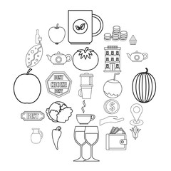 Continental breakfast icons set. Outline set of 25 continental breakfast vector icons for web isolated on white background