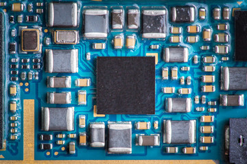 Closeup of phone micro circuit board - main chip, processor.
