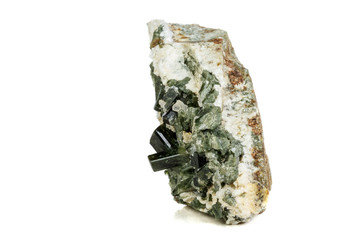 Macro mineral tourmaline stone on white background