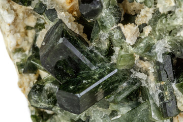 Macro mineral tourmaline stone on white background