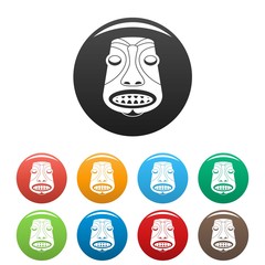 Tiki idol icons set 9 color vector isolated on white for any design