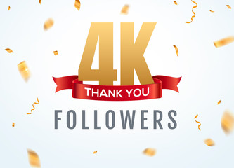 Thank you 4000 followers design template social network number anniversary. Social 4k users golden number friends thousand celebration