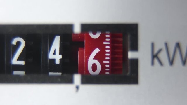 High energy consumption time-lapse. Domestic electricity meter fast running close-up.