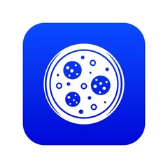 Tasty pizza with sausage and olives icon digital blue for any design isolated on white vector illustration