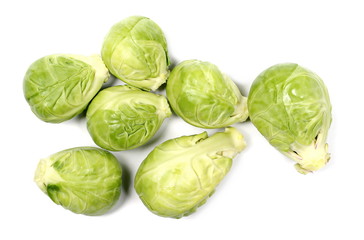 Fototapeta premium Brussels sprouts isolated on white background, top view