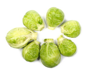 Brussels sprouts isolated on white background, top view