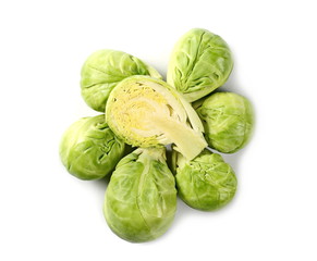 Brussels sprouts isolated on white background, top view