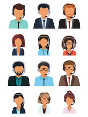 Fototapeta premium Male and female faces avatars. Businessman and businesswoman avatar icons. Team icons collection. Flat vector icons set. Vector illustration
