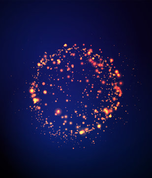 Goold glitter particles background effect. Light effect in an explosion on a black background. Vector illustration 3D, of realistic vector, EPS 10