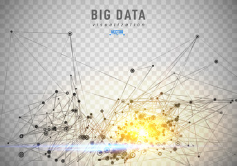 Abstract 3D big data visualization. Tangled graphics data streams. Infographics threads data. Futuristic Social network. Technological vector background. Representation of a business intelligence