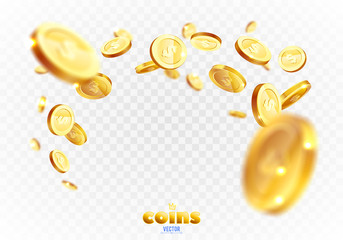 Realistic Gold coins explosion. Isolated on transparent background. - 242185346