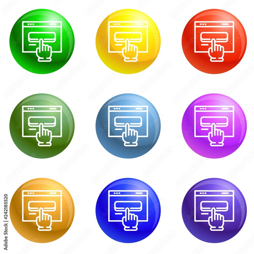 Poster cursor on window icons vector 9 color set isolated on white background for any web design