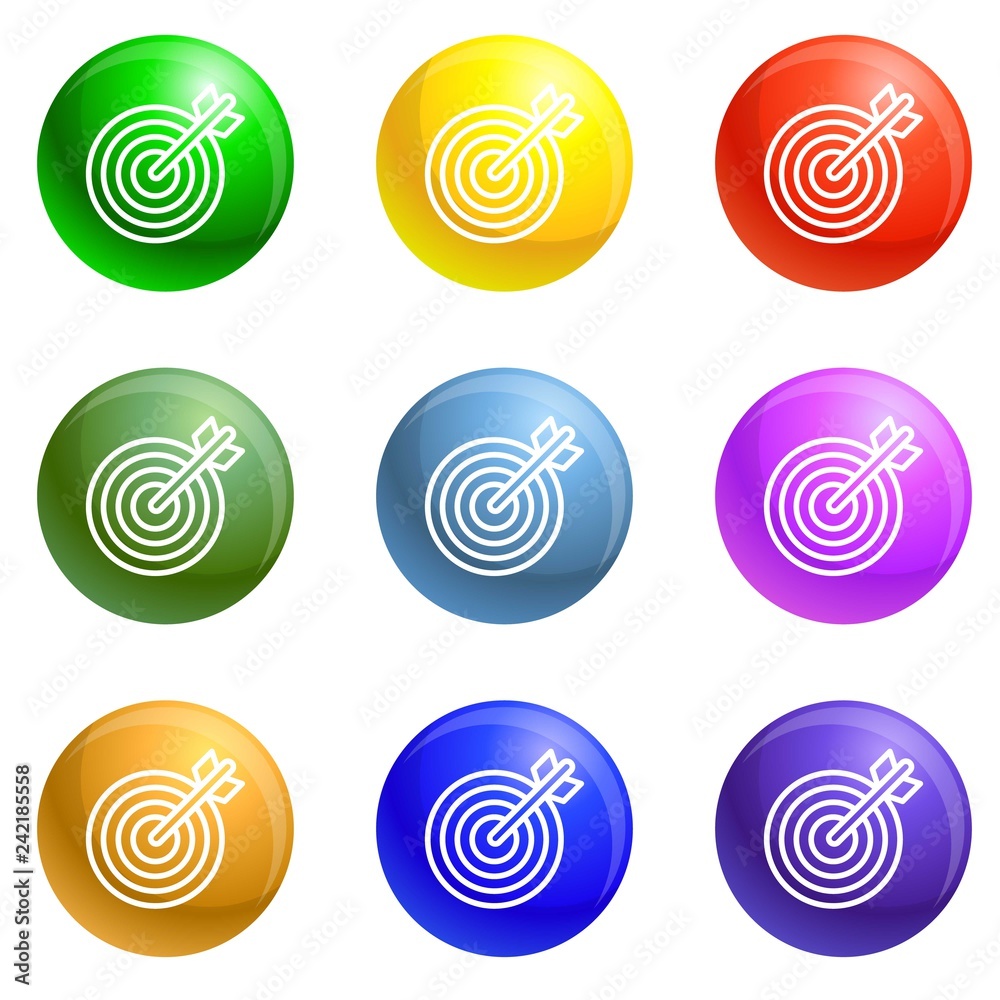 Poster arrow target icons vector 9 color set isolated on white background for any web design