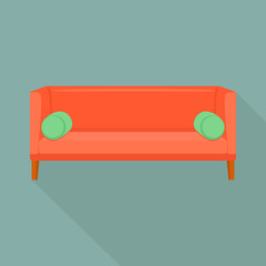 Red sofa icon. Flat illustration of red sofa vector icon for web design