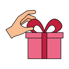 hand with gift box bow decoration