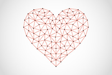 Abstract heart icon from lines and triangles, point connecting network on white background, vector, illustration, eps file
