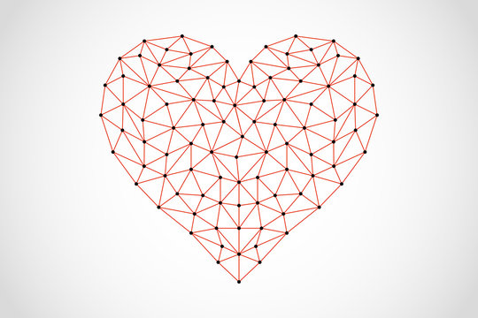 Abstract heart icon from lines and triangles, point connecting network on white background, vector, illustration, eps file