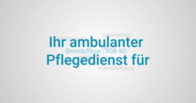 Intro welches die Leistungen eines ambulanten Pflegedienstes zeigt. Grauer Hintergrund, blaue Schrift