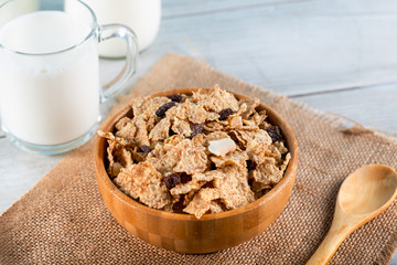 Oat cereal and rice flakes with milk - Powered by Adobe