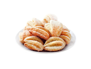 Cottage cheese and sugar cookies isolated on white background with clipping path