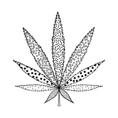 Cannabis logo. Hand drown leaf of cannabis. Marijuana sketch creative design. Marijuana art style monochrome black and white logo. Template for medical cannabis or cannabis oil. Vector illustration