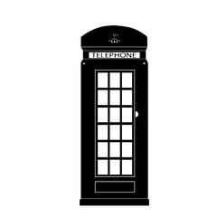 Traditional English phone booth. Icon vector illustration. Silhoette of telephone call box. Flat design. Communication and keeping in touch concept