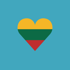 Lithuania flag icon in a heart shape in flat design. Independence day or National day holiday concept.
