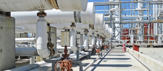 Heat exchangers in a refinery. The equipment for oil refining