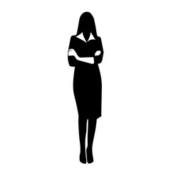 Vector illustration businesswoman silhouette stands crossed hands, being confident in her power, isolated over white background. Icon for your business company