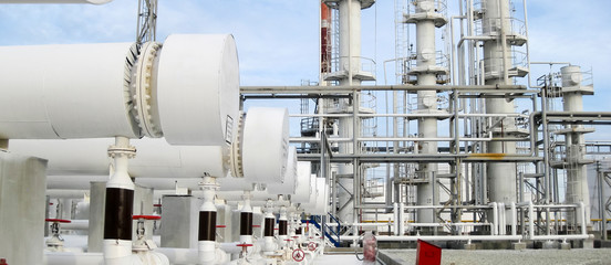 Heat exchangers in a refinery. The equipment for oil refining