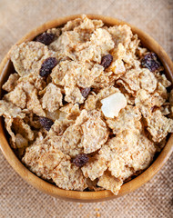 Oat cereal and rice flakes with milk