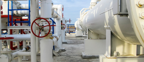 Heat exchangers in a refinery. The equipment for oil refining