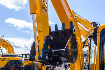 Hydraulic piston system for bulldozers, tractors, excavators, chrome plated cylinder shaft of yellow machine, construction heavy industry detail