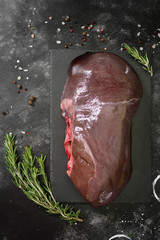 The liver of a deer on a dark background