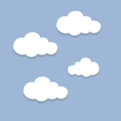 Vector illustration of white clouds on blue sky for your web site design, poster or logo. Flat style. Clouds set. Creative modern concept.