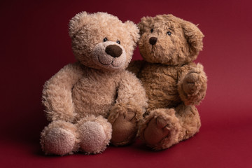 Two bears on red background. Happy Valentine's day