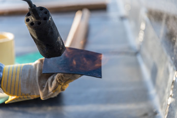 Construction worker flames with gas blast