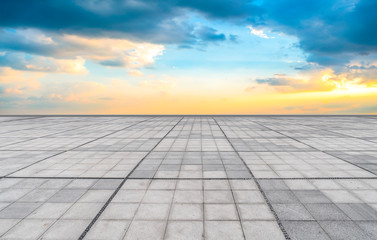 Empty Plaza Bricks and Sky Cloud Landscape..