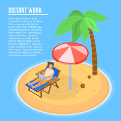 Island distant work concept background. Isometric illustration of island distant work vector concept background for web design