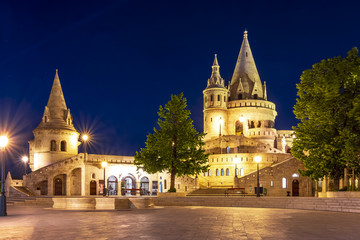 Fisherman's Bastion at night, Budapest, Hungary