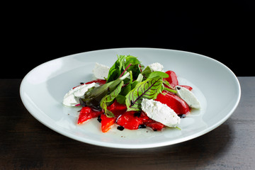 Delicious salad with red pepper and cheese.