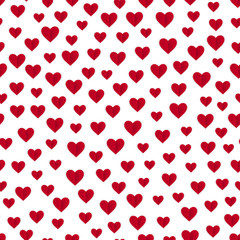 Abstract seamless hearts pattern. Valentine's day  vector design with hearts. Red hearts on white background. Can be used for wallpaper, cover fills, web page background, surface textures
