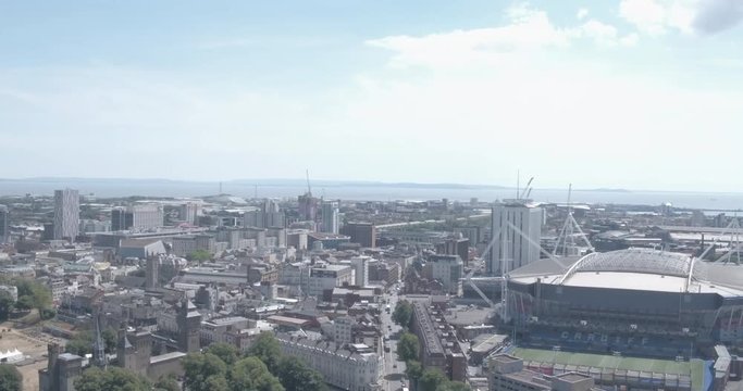 Building skyline in Cardiff, aerial