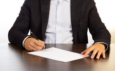 Notary in office working with papers.