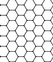 Seamless black geometric hexagon pattern on white. Simple abstract background.