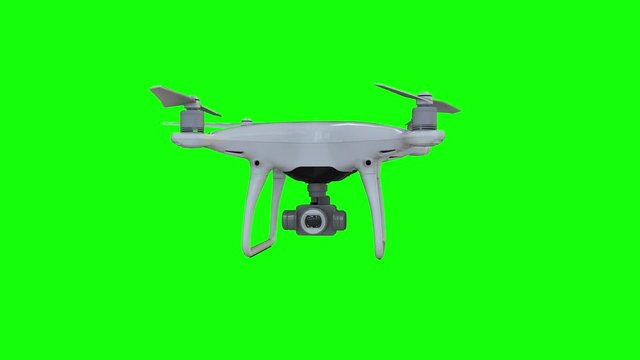Remote Control Air Drone Dron Flying with action camera. Isolated on Green Screen Background. 3D rendering