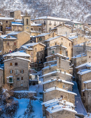 The beautiful Scanno covered in snow during winter season. Abruzzo, central Italy.