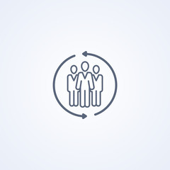Communication, three people interacting, vector best gray line icon